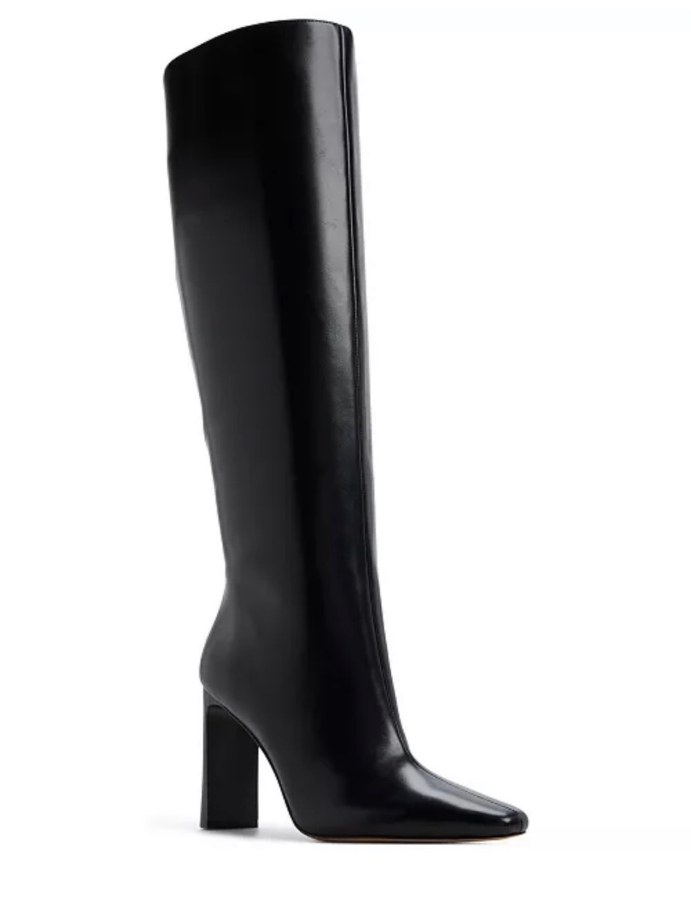 Aldo Black Over-the-Knee Leather Block Heel Boots